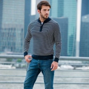 国内折后￥538，Nautica 诺帝卡 男士1/4拉链条纹毛衣 Prime会员免费直邮