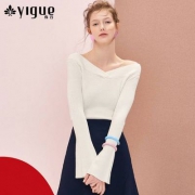 亦谷 YIGUE 女士大V领喇叭袖针织衫 三色
