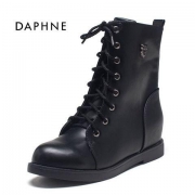 Daphne/达芙妮冬季 英伦牛皮系带粗跟女马丁靴1015607170
