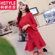 2018年春款， 韩都衣舍 纯色荷叶边荷叶边连衣裙