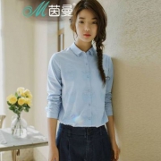 2018春装新款 茵曼 女士纯棉隐形印花长袖衬衫 2色