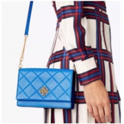 Tory Burch 汤丽柏琦 Georgia 菱格纹经典mini牛皮挎包  蓝色