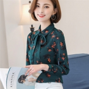 皇梦 女士 印花蝴蝶结 雪纺衫