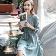 RANJU然聚 2018女装新款全棉复古流苏高腰衬衫裙