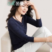 茵曼 女士纯棉长袖V领T恤 3色