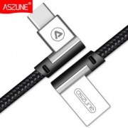 ASZUNE 全铜芯 Type-c 弯头数据线 编织线不易断 2条装