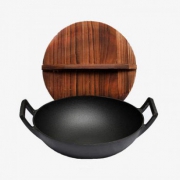 当当优品 精工无涂层铸铁老式双耳炒锅36cm