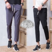 力杉旗舰店 纯棉九分裤 棉麻质感