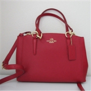 COACH蔻驰Crossgrain Mini Double Zip Carryall女士真皮托特包 红色款