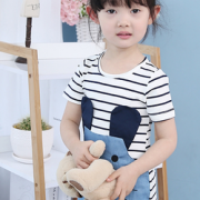 EllenSnow 儿童短袖条纹纯棉牛仔裙  24.9元包邮