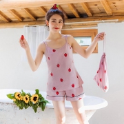 可爱清新# 女夏纯棉少女草莓睡衣七件套