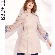 2018春季新款，EST＋II 艺诗 女士中长款连帽可挽袖风衣外套 两色