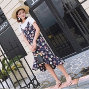 小清新印花！仕熙爵秀 韩版碎花吊带鱼尾裙两件套