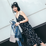小清新+小性感！樱萘 碎花雪纺女吊带裙