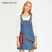 3日10点开始！URBAN REVIVO YV29S7AF2001 女士牛仔背带裙 99元包邮