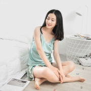 网易严选   复古绿真丝吊带套装