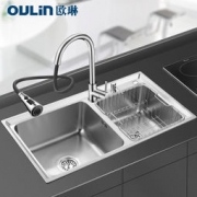OULIN 欧琳 304不锈钢水槽双槽YD8245套餐（含抽拉龙头 )