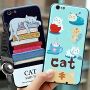 双重保护# iphone男女款卡通猫i硬壳浮雕手机壳