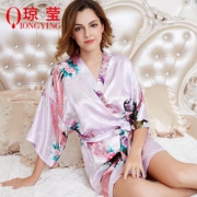 奢华感！琼莹 女短袖冰丝浴袍家居服  25元包邮