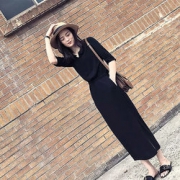 舒适休闲！缤美人 2018春装新款复古黑色长裙