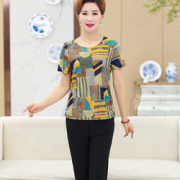 修身显瘦！喜彭 妈妈夏装上衣+裤子两件套   29元包邮（59-30）
