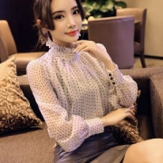 皇倩儿 韩版立领雪纺灯笼袖女衫
