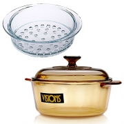 康宁（VISIONS） 晶彩透明锅2.25L+20CM蒸格 超耐热玻璃