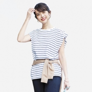 UNIQLO优衣库 女装竹节纱条纹长衫