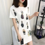 宜岱婷 宽松中长款卡通印花短袖