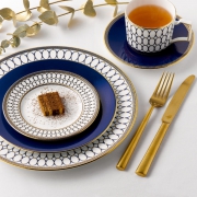 韦奇伍德（Wedgwood） Renaissance Gold 餐具五件套 新古典主义 月桂树花纹 英国皇室专用