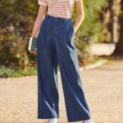 显高显瘦！UNIQLO 优衣库 女装高腰宽腿裤(水洗产品)