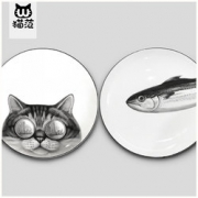文艺逼真！猫范  简约北欧高骨瓷猫咪盘子