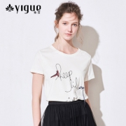YIGUE 亦谷 女士圆领字母修身T恤