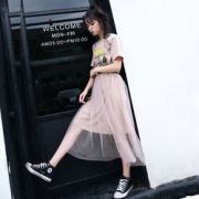 甜美减龄！梦朵柔 夏季网纱裙子T恤两件套