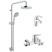 高仪（GROHE ）  现代型三出水淋浴柱套装花洒套装+原装角阀一对