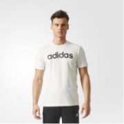 0点！adidas 阿迪达斯 运动型格 男子 短袖T恤 混纺白 BR4071