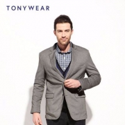 Tommy Hilfiger制造商，TONY WEAR 汤尼威尔 男士棉涤针织西服外套