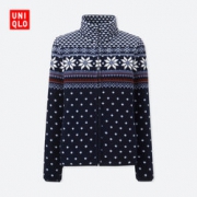 限S码、反季特卖： UNIQLO 优衣库 403345 女装印花摇粒绒拉链茄克 79元
