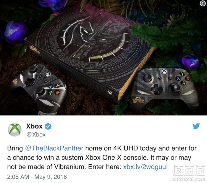 官方晒黑豹主题定制版 Xbox One X主机
