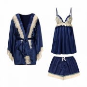 TINCOCO 性感睫毛蕾丝三件套女士家居服睡衣