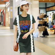 韩都衣舍 女装夏新款印花蕾丝拼接宽松连衣裙