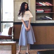 夏季美美哒！寻延 女夏绑带高腰A字半身裙两件套