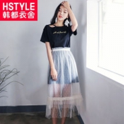 韩都衣舍 女夏装两件套 网纱连衣裙