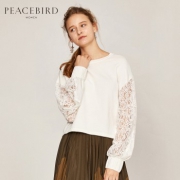 PEACEBIRD 太平鸟 A2EE71315 女士蕾丝拼接卫衣