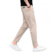 justlong旗舰店 夏季棉麻质感冰丝九分小脚裤男