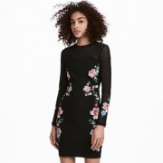 H＆M 女装修身碎花显瘦连衣裙2件