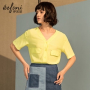 2018夏新款！Eifini 伊芙丽 女士V领单排扣短袖衬衫