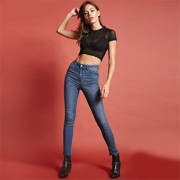 forever21 纯色修身高腰牛仔长裤