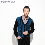 TONY WEAR 汤尼威尔 男士纯羊毛印花V领针织开衫