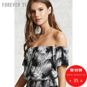 Forever21 树叶印花一字肩短袖T恤女